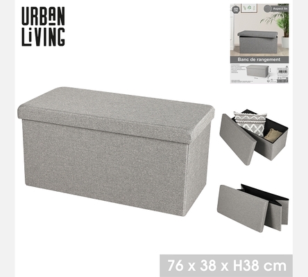 KUBE 'ASPECT LIN' BANC DE RANGEMENT PLIABLE GRIS 76X37,5XH37,5CM