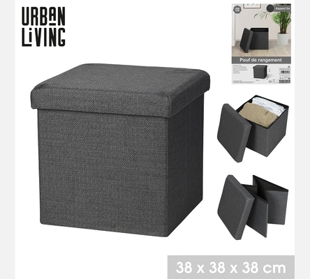 KUBE 'ASPECT LIN' POUF DE RANGEMENT PLIABLE ANTHRACITE 37,5XH37,5CM