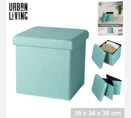 KUBE 'ASPECT LIN' POUF DE RANGEMENT PLIABLE BLEU 37,5XH37,5CM