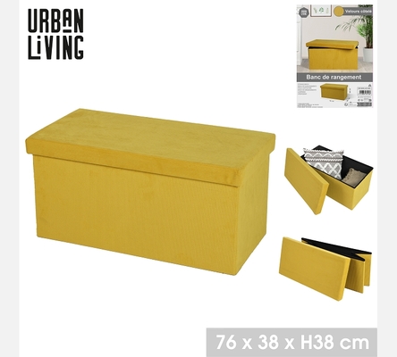 KUBE 'VELOURS COTELE' BANC DE RANGEMENT JAUNE MOUTARDE 76X37,5XH37,5CM