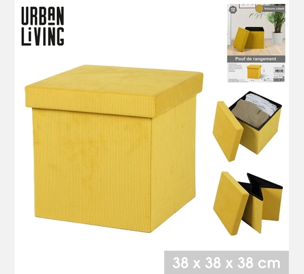 KUBE 'VELOURS COTELE' POUF DE RANGEMENT JAUNE MOUTARDE 37,5XH37,5CM