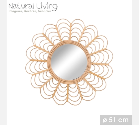 'NATURAL LIVING' MIROIR FLORA EN BOIS ET ROTIN DIAM 51CM