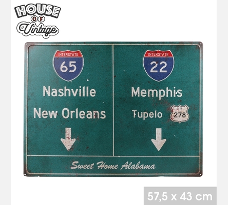 PLAQUE DE DECORATION SWEET HOME ALABAMA EN METAL 57,5X43CM