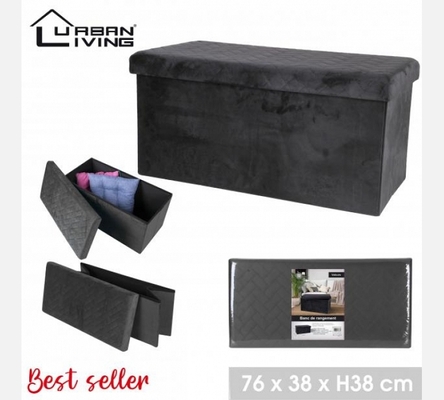 Pouf de rangement rectangulaire pliable KUBE en velours noir.