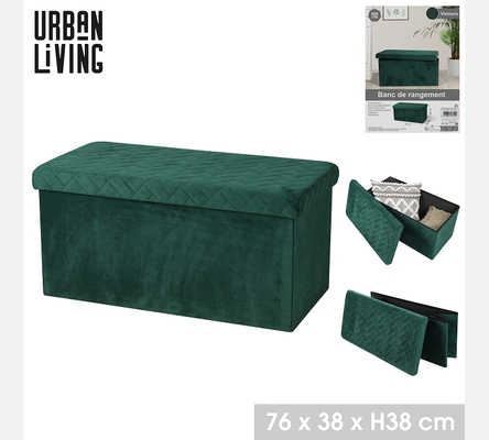 Pouf de rangement rectangulaire pliable KUBE en velours vert émeraude.