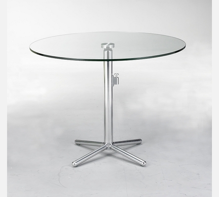 Table ronde basculante Sleep en verre et acier.