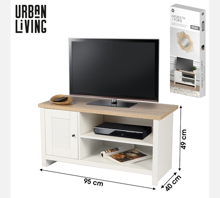 'VIRGINIA' MEUBLE TV AVEC 1 ETAGERE ET 1 PORTE DESIGN COLONIAL 95X40XH49CM